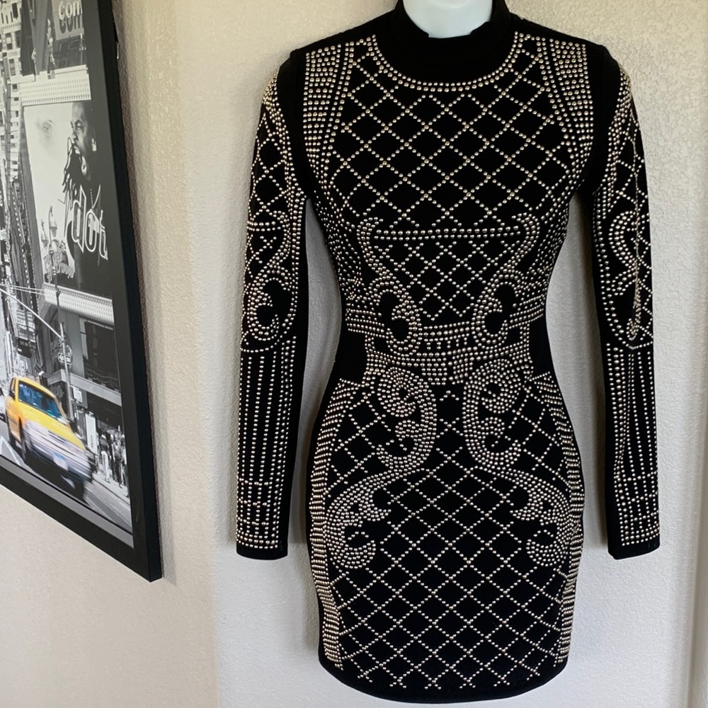 🎉HOST PICK 3X🎉 AKIRA Little black dress bodycon, silver studs. Small. NWOT